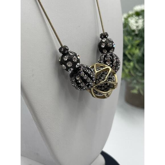 CHICO'S Julia Silver Gold Tone Rhinestone Adorned Fireballs Black Ball Necklace - Picture 7 of 13